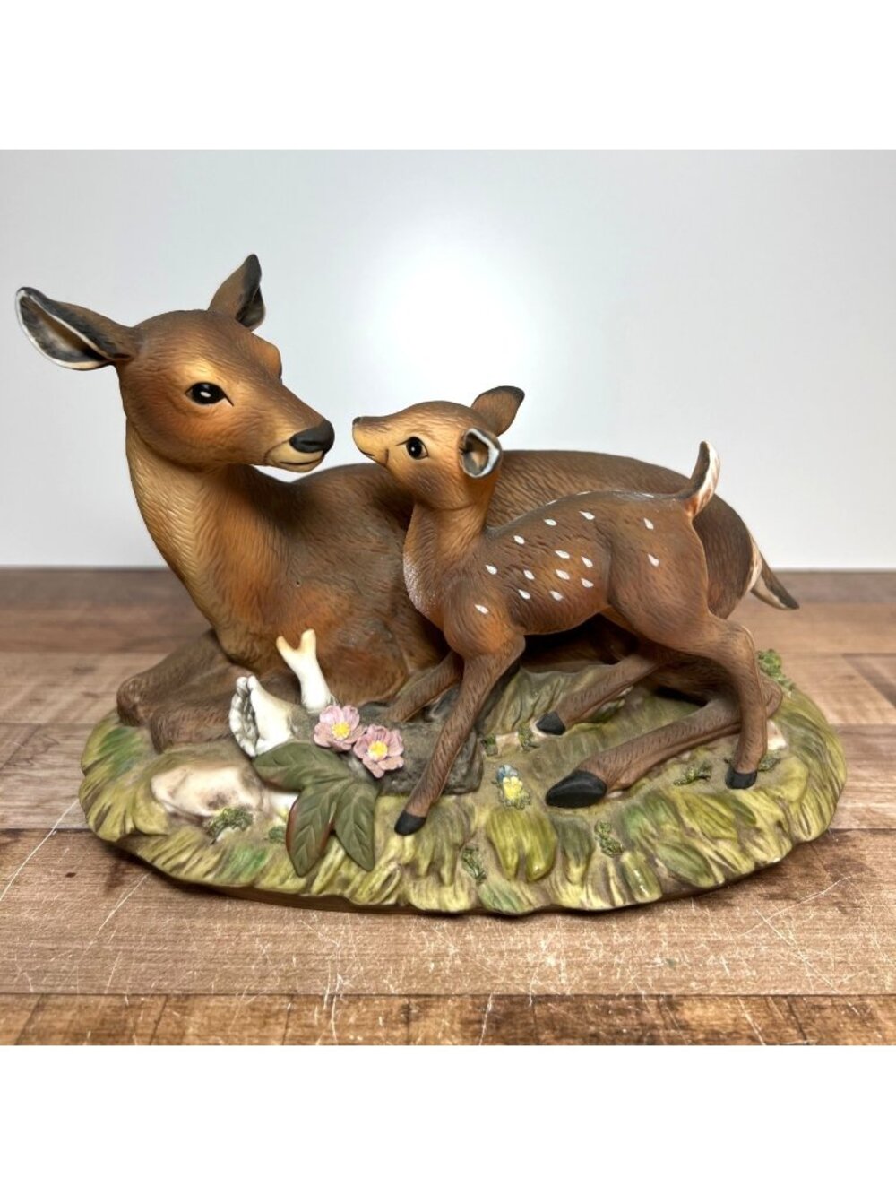 Deer & Fawn Figurine Hand-Painted Ceramic Woodland Scene By Artist Ingwers Signe